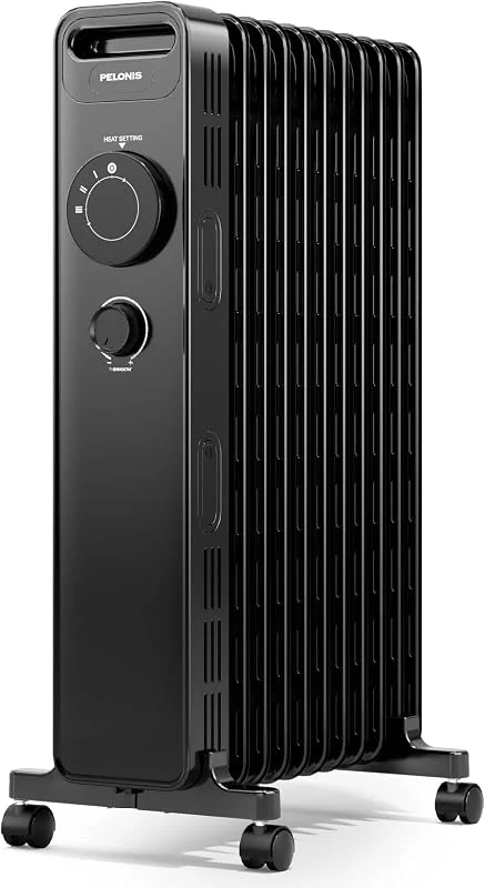 PELONIS Ölradiator 2300W mit J-förmigen Lamellen, Ölgefüllter Heizkörper mit 3 Heizstufen & Thermostat, Leiser Elektroheizer mit Kippschutz, Energieeffizient A für Schlafzimmer, Wohnzimmer, Büro — Heizung Warmepumpe