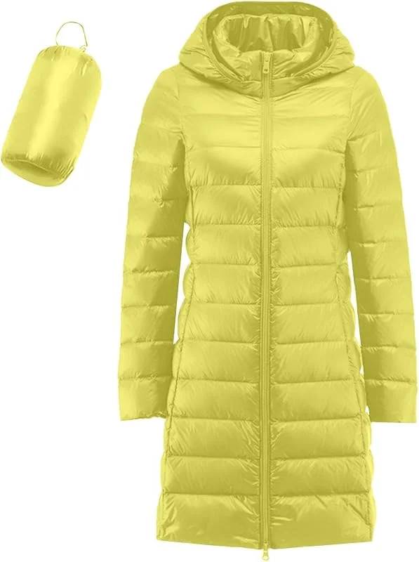 Women's Slim Fit Hooded Zipper Mid Length Down Jacket Lange Leichte Warme Jacken Frauen Teddyfell Mantel Damen Winterjacken Für Damen Grosse Grössen Winter Jacken Fuer Damen — Heizkleidung