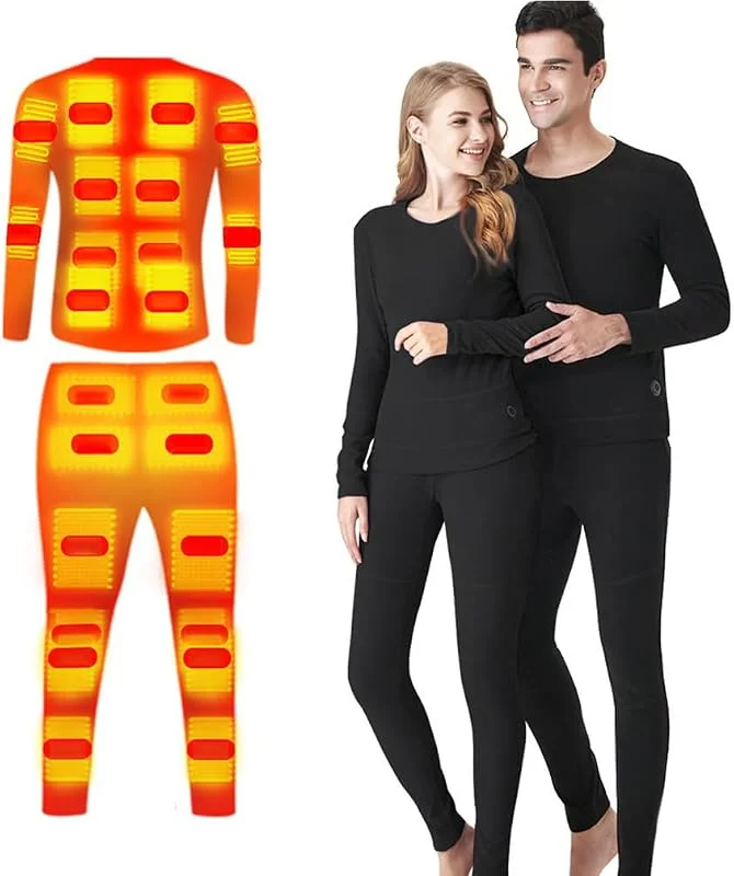 24-Zonen Beheizbare Unterwäsche Oberteile Hosen Set Winter Outdoor Sport Elektrisch Beheizbare Thermokleidung, Unisex — Heizkleidung