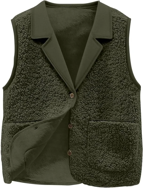 Teddy Weste Damen Fleeceweste Teddyfleece Jacke äRmellose Weste Locker Warm — Heizkleidung