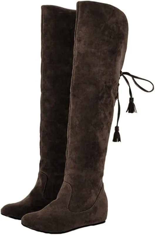 Onsoyours Damen Overknee Stiefel Einfarbig Stretchstiefel Lederstiefel Ritterstiefel Schlupfstiefel Herbst Winter rutschfeste Innenkeil Stiefel Boots — Heizkleidung