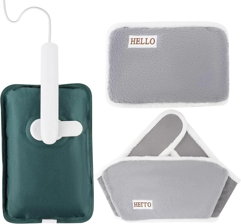 Wiederaufladbare Elektrische Wärmflasche Mit Soft-Touch-Gürtel und Warmen Handschuh Tasche, Heißes Wasser Tasche für Hals (Grau) — Heizung Warmepumpe
