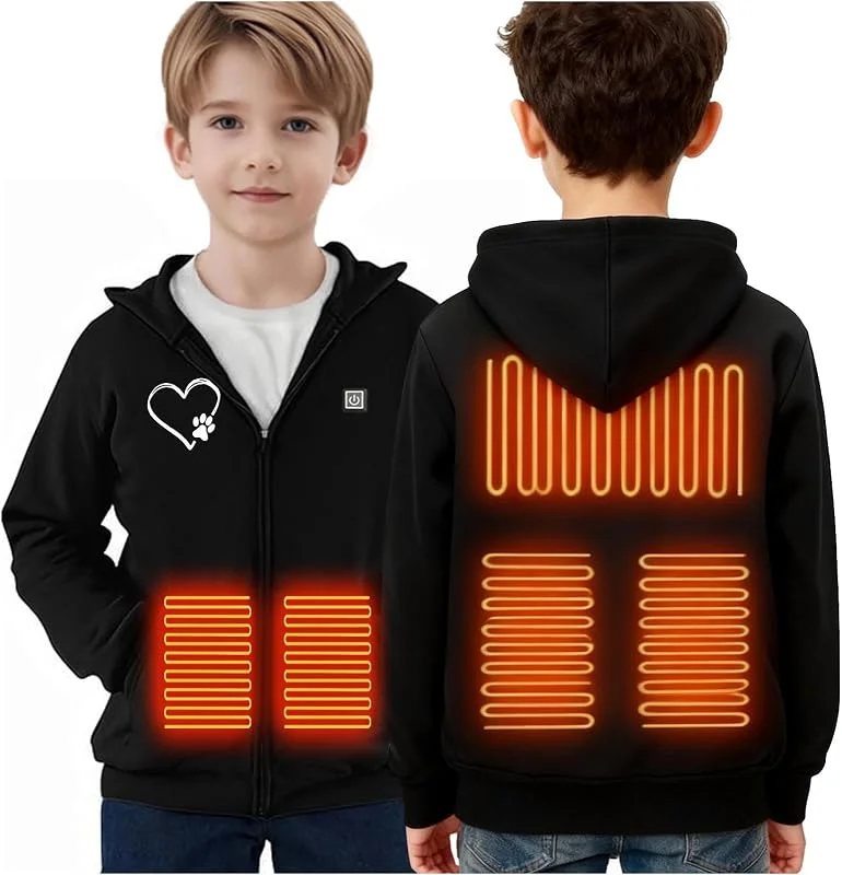 2026 Beheizbarer Hoodie Kinder Heizjacke Beheizte Jacke mit 5 Heizzonen — Heizkleidung