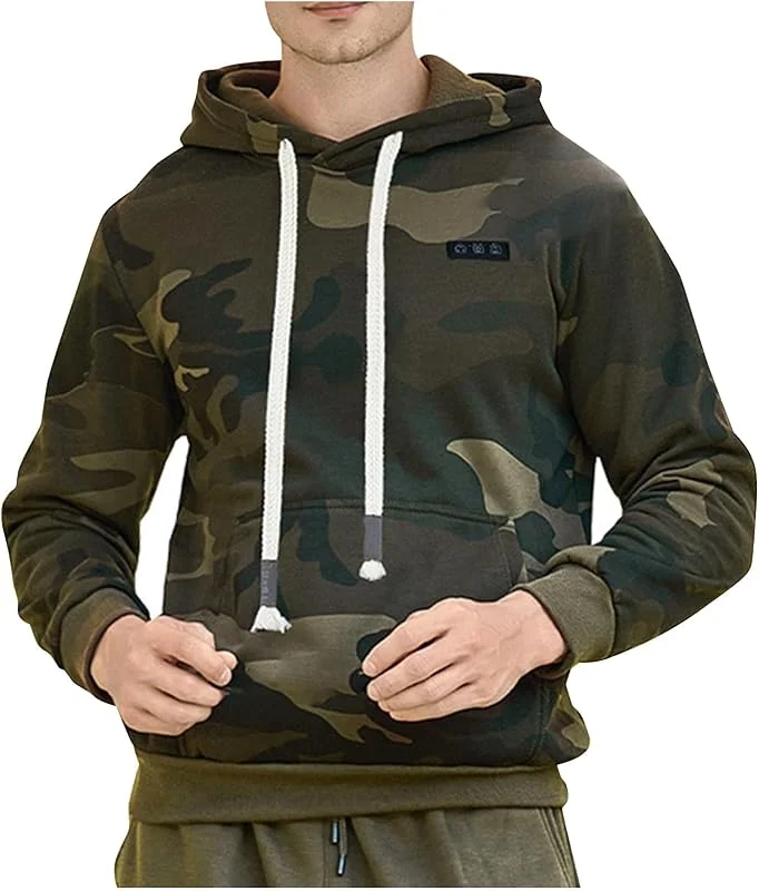 KQIVAM Beheizbare Sweatshirt Herren mit Drucken, Beheizbare Hoodie Warme Dicke Winterjacke, Beheizte Weich Bequem Jacke Mit Taschen, Winddichte Heizbare Beheizte Jacke Heizjacke Weich Bequem — Heizkleidung