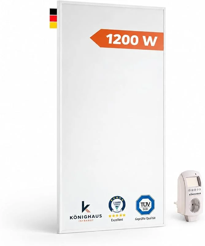Könighaus Infrarotheizung - 1200 Watt + 5 Jahre Herstellergarantie ✓ Doppelter Überhitzungsschutz ✓ Für Wandmontage ✓ inkl. Thermostat — Heizung Warmepumpe