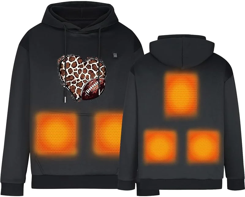 Beheizbarer Hoodie Damen Herren Elektrische Beheizte Kapuzenpulli mit 5 Heizzonen Outdoor Heizjacke Wärmende Sweatshirt, Beheizbare Langärmeliges Thermo Oberhemd für Joggen, Skifahren, Radfahren — Heizkleidung