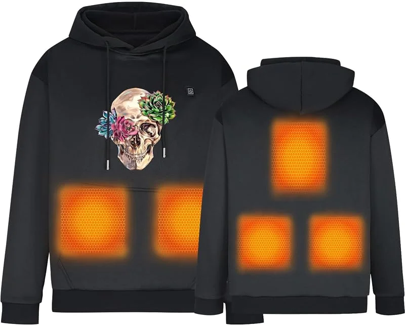 Beheizbare Hoodie Damen Herren mit 5 Heizzonen Elektrische Jacken Sweatshirt Beheizbare Jacke für Motorrad, Weihnachten Beheizbare Jacke Warme Dicke Beheizte Thermo Oberteile, Beheizbare Langärmeliges — Heizkleidung