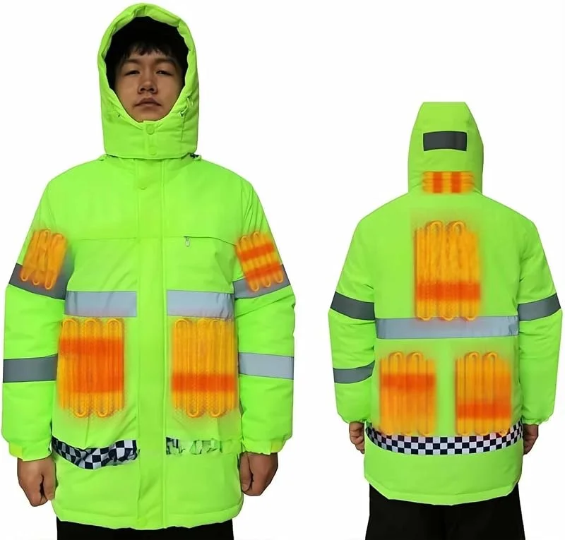scosao Herren-Heizjacke Beheizbare Jacke, Warnschutz Jacke mit dickem Baumwollfutter Wasserdichte Winddichte Winter-Arbeitsjacke mit 3 Temperaturstufen 8 Heizzonen für kaltes Wetter — Heizkleidung