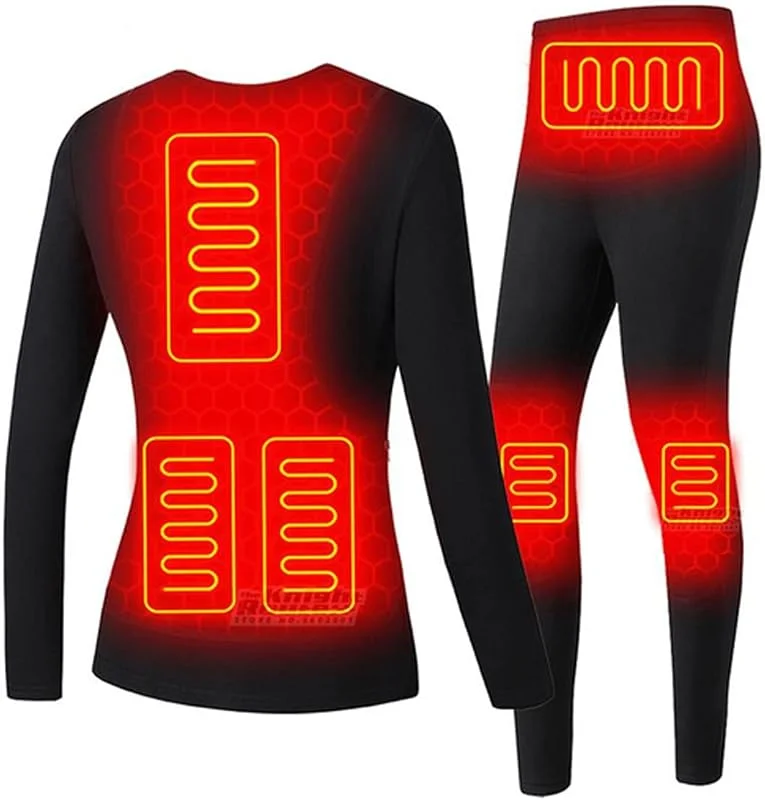 Thermounterwäsche für Damen und Herren, Winterbekleidung mit beheizbarem Funktionsunterhemd und -Hose, Langarm-Oberteil und -Unterteil, für Indoor- und Outdoor-Sportarten (Farbe: Damen, Größ — Heizkleidung