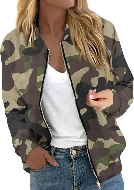 Ansenesna Übergangsjacke Damen Elegant Bomberjacke Leicht Camouflage — Heizkleidung
