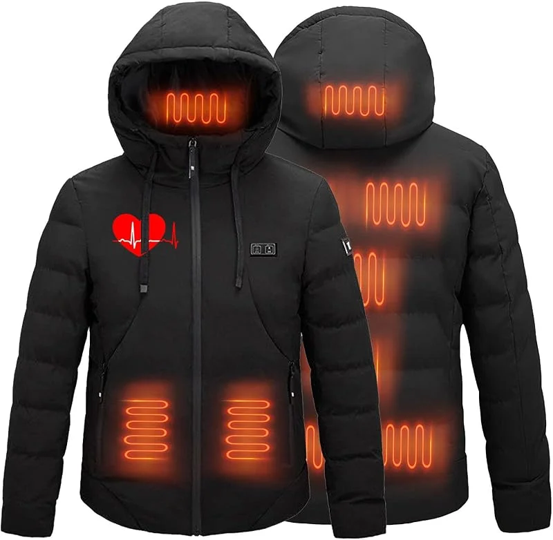 Beheizbare Jacke Herren Damen mit kapuze Softshell Heizjacke Warm Winterjacke 9 Heizzone Beheizte Jacke Heizjacke Wärm Beheizbare Weste Winter Warm Daunenjacke– Camping, Reise, Festival, Winter — Heizkleidung