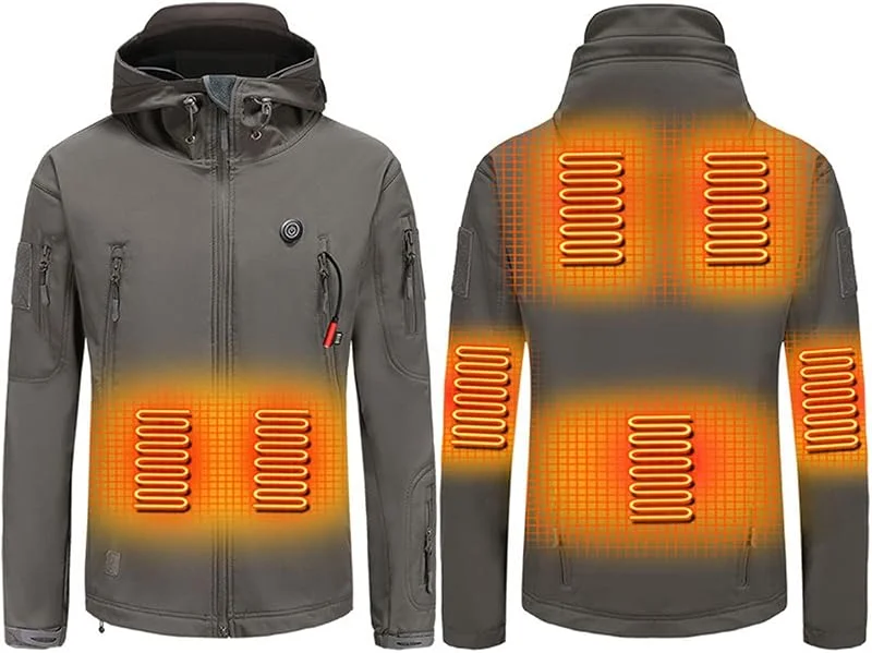 scosao Beheizbare Jacke Hooded für Herren und Damen, Beheizte Winterjacke Softshell Jacke USB Elektrische Heizjacke Wasserdicht Winddicht Warm Kapuzenjacke für Outdoor Skifahren Angeln Reiten — Heizkleidung