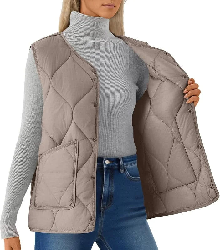 Generisch Steppweste Damen Leicht Weste Damen Elegant Daunenweste Große Größen Mittellang Winterjacke Warm Oversize Weste Mit Knöpfen Ärmellos Übergangsweste Frauen Casual Damenweste Einfarbig — Heizkleidung