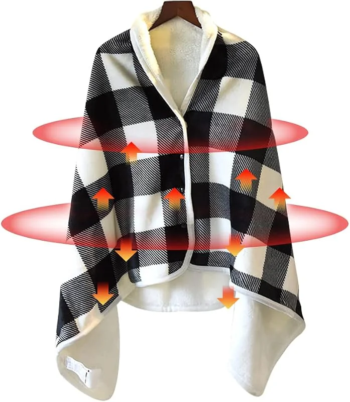 Elektrisch beheizter Schal mit USB-Anschluss, Fleece, tragbar, beheizte Decke mit Schnappverschluss, bequemer Poncho für Zuhause, Büro, Outdoor, Reisen, 3 Temperaturstufen und Timer (140 x 80 cm) — Heizung Warmepumpe