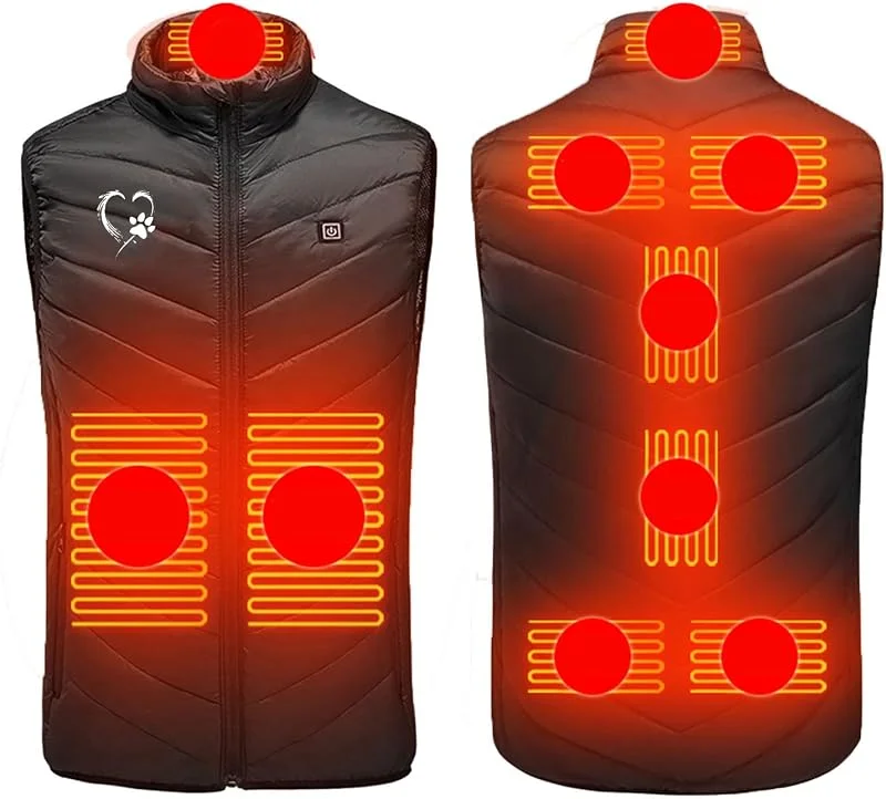 Zeiayuas Beheizbare Weste für Herren Damen Warm Winter Heizweste Unisex 9 Zonen Heizung 3 Temperaturregler Beheizte Weste Leichte Wärmeweste Outdoor Beheizbare Jacke Stehkragen Heizjacke Daunenweste — Heizkleidung
