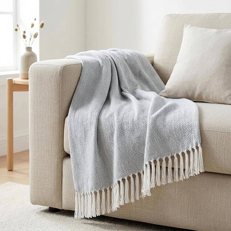 Chevron-Sofadecke – Weiche und warme Decke für Couch, Sofa und Bett – Waffelstruktur, gemütlich, flauschig und leicht – Grau, 50 x 60 Zoll — Heizung Warmepumpe