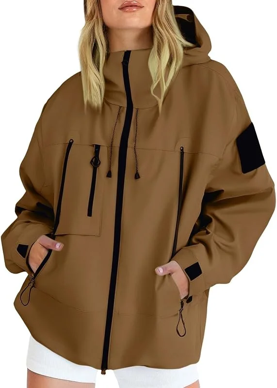 Regenjacke Damen Wasserdicht Atmungsaktiv Übergangsjacke Leichte Wanderjacke Mit Taschen Kapuzenjacke Softshelljacke Zipper Fahrradjacke Frauen Regenmantel Reisen Outdoorjacke Winddicht Jacke — Heizkleidung