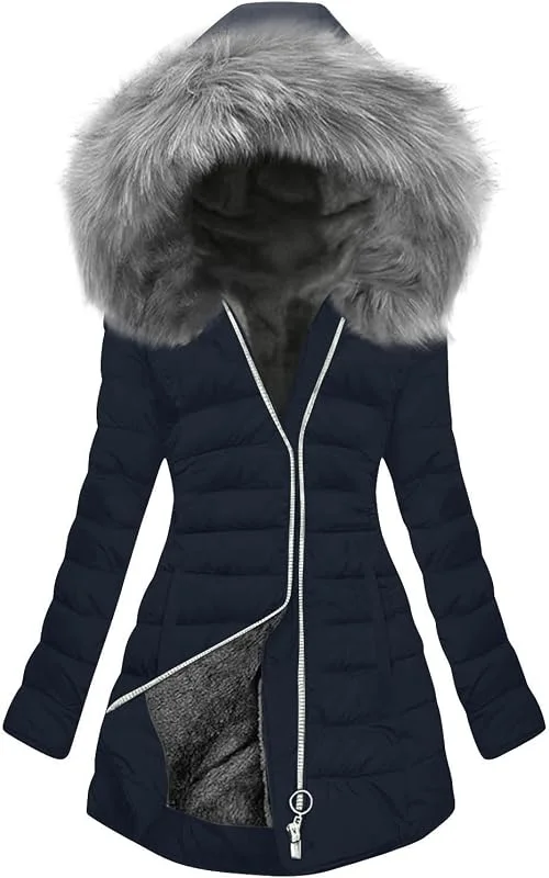 Winterjacke Damen Warm Gefüttert Steppjacke Damen Mit Kapuze Puffer Jacke — Heizkleidung