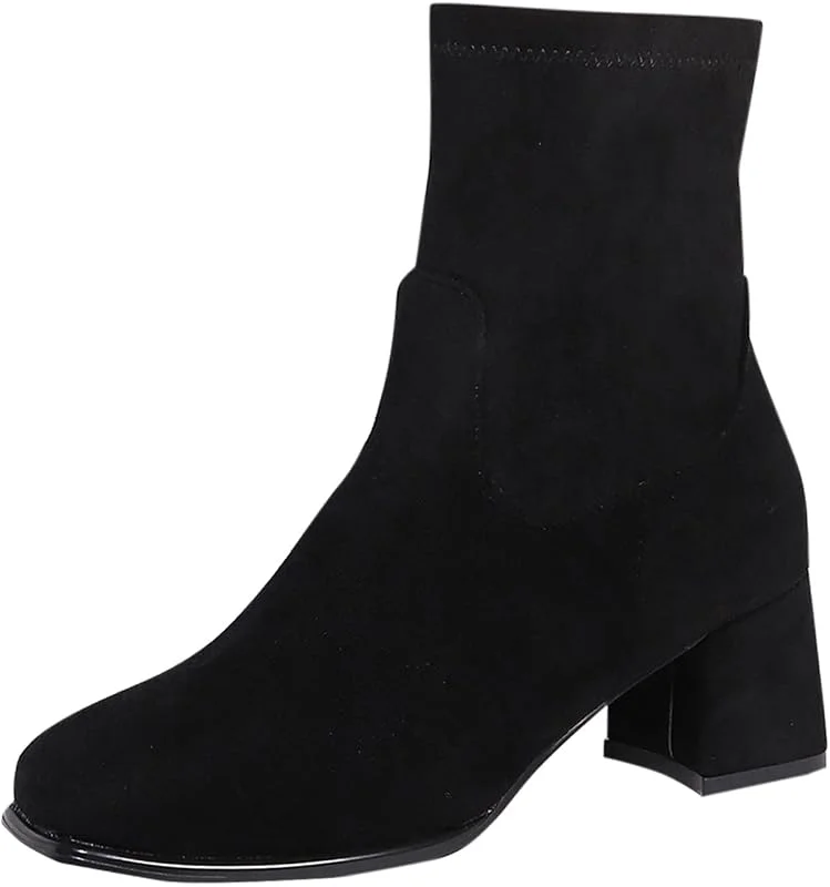 Generisch Damen, Winter Mode Rundkopf Wildleder Seitlicher Reißverschluss Stiefeletten Lässige Bequeme Stiefel — Heizkleidung