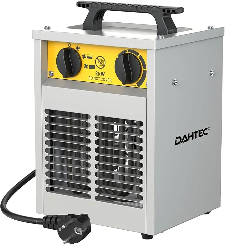 DAHTEC Elektro Heizlüfter Bauheizer 2000 Watt mit Thermostat & 3 Heizstufen — Heizung Warmepumpe