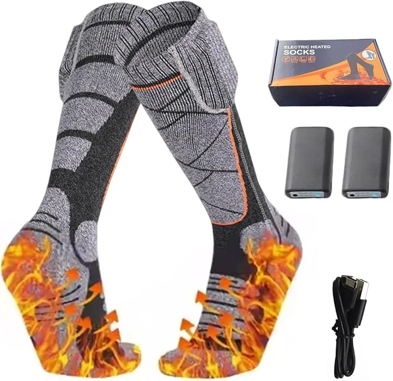 Beheizbare Socken mit wiederaufladbaren 4000mAh, Elektrisch Beheizte Socken für Damen Herren, Heizsocken mit 3 Heizstufen, Wärmesocken Fußwärmer für Winter Skifahren Camping Radfahren — Heizkleidung