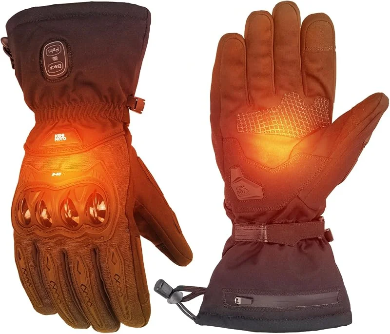 KEMIMOTO Beheizbare Motorradhandschuhe Winter, Doppelzonen-Heizung Beheizte Handschuhe Motorrad mit 3000mAh Akku, 3 Heizstufen Winterhandschuhe mit TPU-Schutz für Motorrad & Outdoor, Skifahren — Heizkleidung