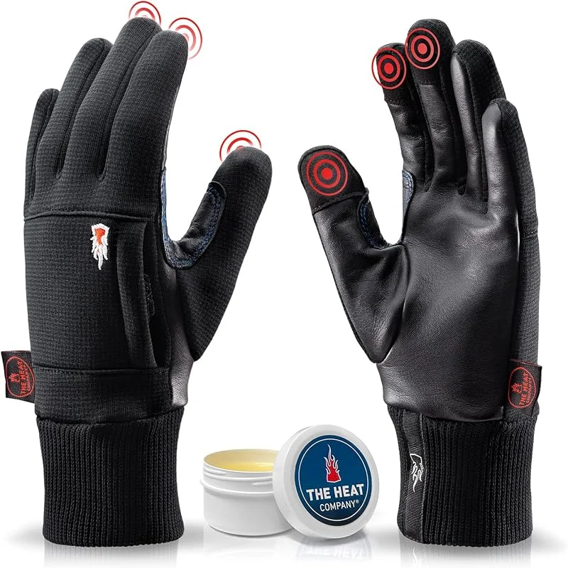 THE HEAT COMPANY – Durable Liner PRO – Touchscreen Lederhandschuhe Herren gefüttert - Premium Qualität - Thermo Handschuhe Damen Leder - windabweisende Winter Lederhandschuhe — Heizkleidung
