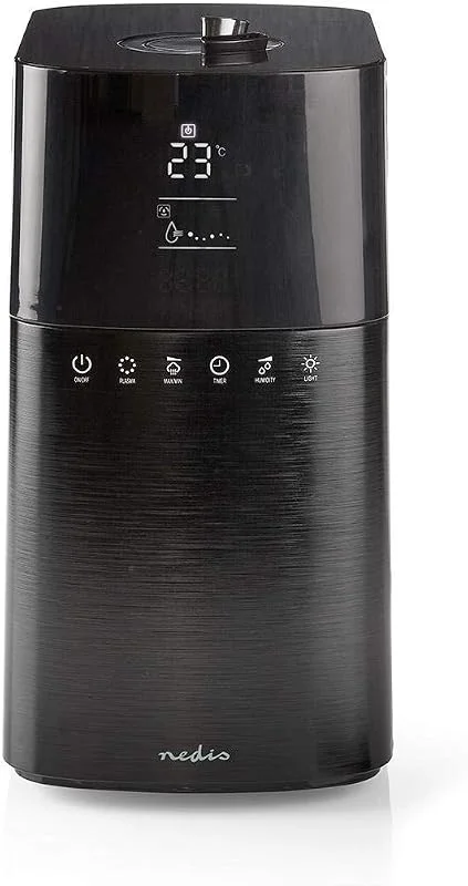 NEDIS - Befeuchter - 6 l - Hygrometer - Fernbedienung - LCD-Bildschirm - Timer - Keramikfilter - Automatischer Stopp - Plasmafunktion - Gebrauch 25-50 m² - Schwarz HUMI130CBK Schwarz, Silber — Luftbefeuchter