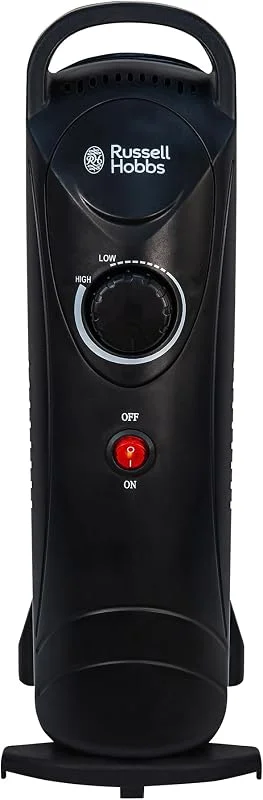 Russell Hobbs RHOFR3001, 650 W, ölgefüllte, tragbare Elektroheizung, 5 Lamellen, schwarz, einstellbarer Thermostat, Sicherheitsabschaltung, 10 m², Raumgröße — Heizung Warmepumpe