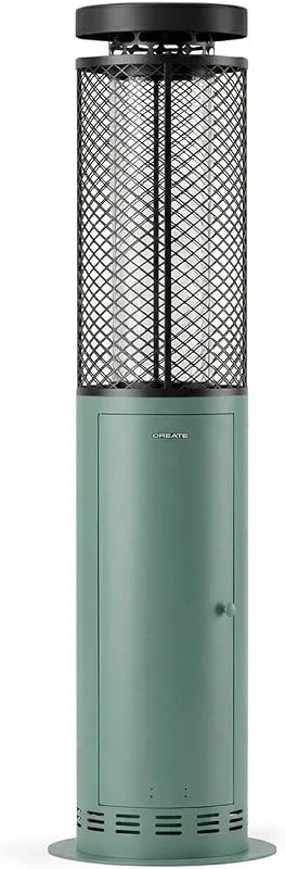 CREATE Fire Round Pellet Heater, Pelletofen für den Außenbereich, rauchfrei, Salbeigrün mit Powerbank, rauchfrei, Flammenkontrolle, Abdeckung 9 m², Verbrauch 3, 5 Stunden, 17, 5 kW — Heizung Warmepumpe