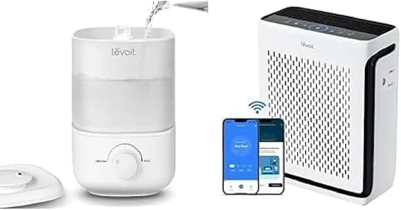 LEVOIT 2, 5L Mini Luftbefeuchter bis 25H für Schlafzimmer Kinderzimmer, 26dB leise Top-Fill Humidifier, BPA frei + LEVOIT HEPA Luftreiniger Allergiker für 52㎡ Wohnung Raucherzimmer, 23dB