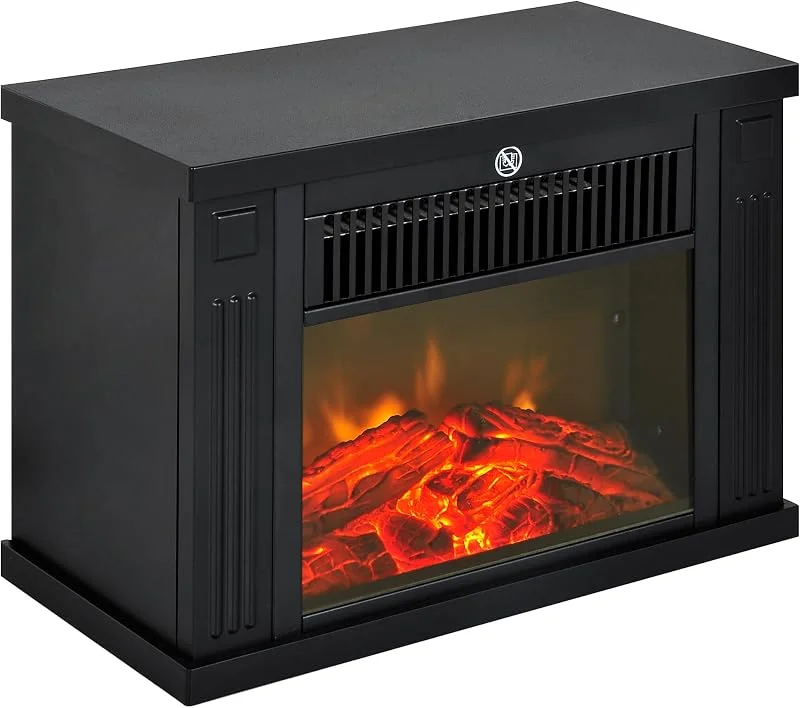 HOMCOM Elektrokamin mit Heizung LED Flammeneffekt 600, 1200 W Schwarz — Heizung Warmepumpe