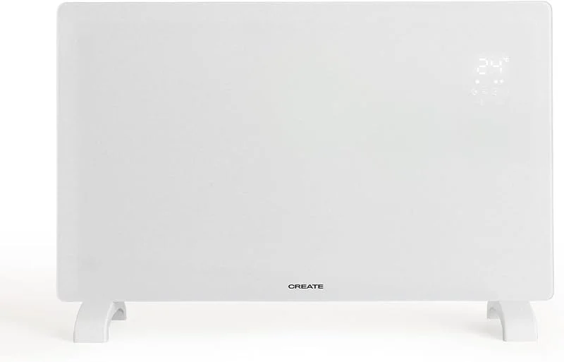 CREATE, WARM CRYSTAL 2000W, Elektrischer Konvektor aus Glas Weiß, Mit WLAN, 2 Leistungen, 24-Stunden-Timer, Touchscreen, geräuscharm, IP24 — Heizung Warmepumpe