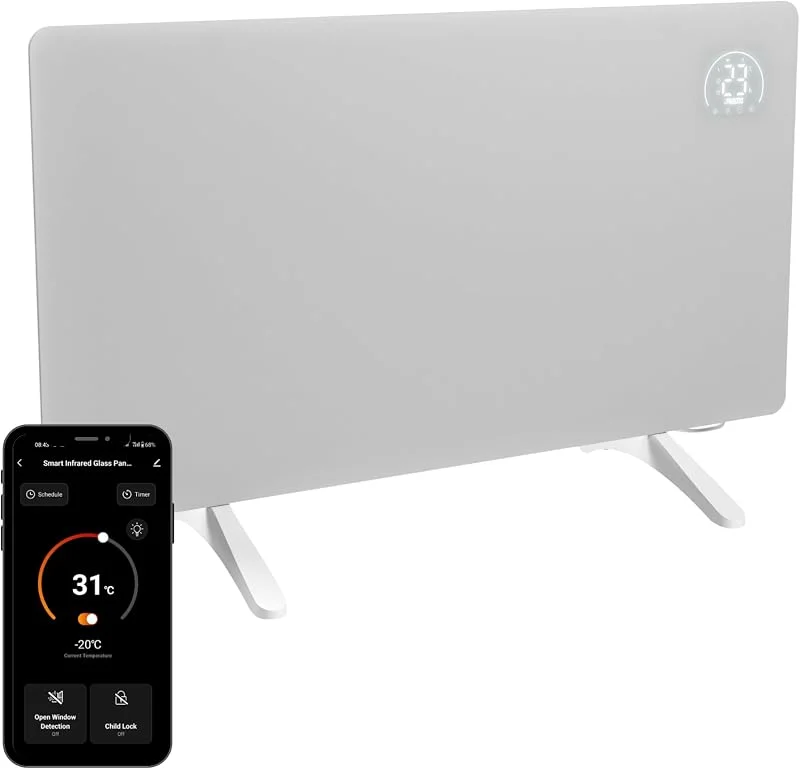 Princess Infrarot-Heizung Connected - Carbon Crystal - Flacher Wandheizkörper - 480 W - Einstellbarer Thermostat bis 50 °C - 24-Stunden-Timer - Wochenprogrammierung - Weiß oder Schwarz (Weiß) — Heizung Warmepumpe