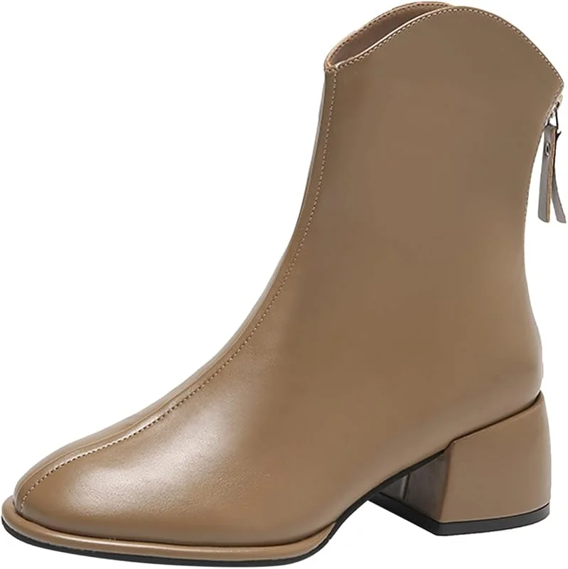 Kurzstiefel mit dickem Absatz aus Leder, einfarbig, für Damen, Keilabsatz, sexy — Heizkleidung