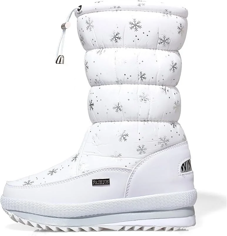 Damen Winterstiefel mit Dicker Sohle Fleece-Schutz einfarbig Hineinschlüpfen — Heizkleidung