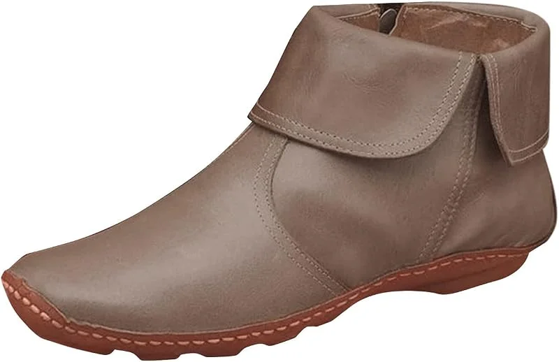 Damenstiefel, flach, Vintage, rund, Reißverschluss, Plissee, modisch, Zehenbereich, Winter, Ankle, Stiefel für Damen, Mokassins, Weiß — Heizkleidung