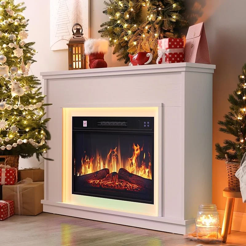 YITAHOME Elektrokamin, 23inch Realistischer 3D Flammeneffekt Erwärmungsfreistehender Elektrischer Kamin mit Timer und 24-Farb-LED-Lichtband und Fernbedienung — Heizung Warmepumpe