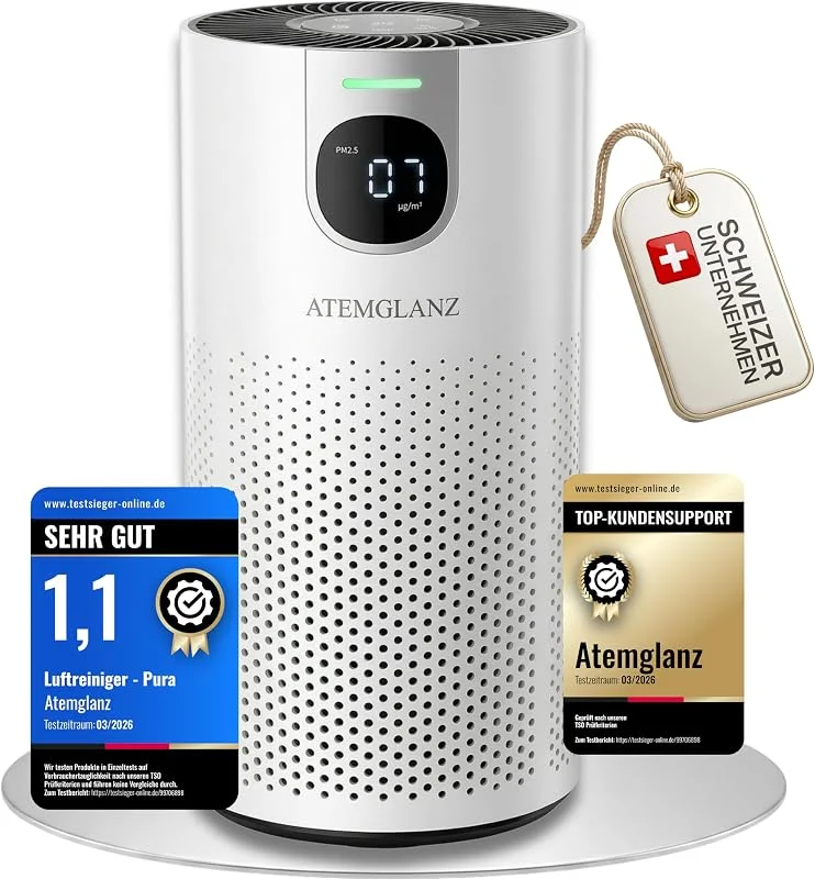 Allergiker Luftreiniger (PM2.5 Anzeige) Luftfilter HEPA + Aktivkohle Pollen, Staub, Tierhaare, Schimmel, Milben, Rauch, 18 dB Schlaf, CADR 250m³, h, Air Purifier, intensiv 50 m², max. 80 m² — Luftbefeuchter