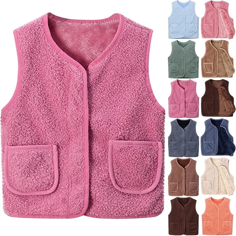 Teddy Fleece Weste Kinder Jungen Mädchen V-Ausschnitt Reißverschluss — Heizkleidung