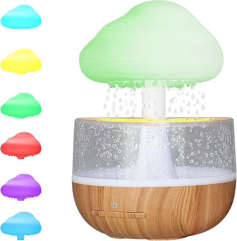 3 in 1 Regenwolken Luftbefeuchter, Wassertropfen Pilz Wolke Luftbefeuchter, Aroma Diffuser, Regenwolken Nachtlicht, Schreibtisch Nachttisch Wolkenlichter für Schlafen Entspannende mit 7 Farben