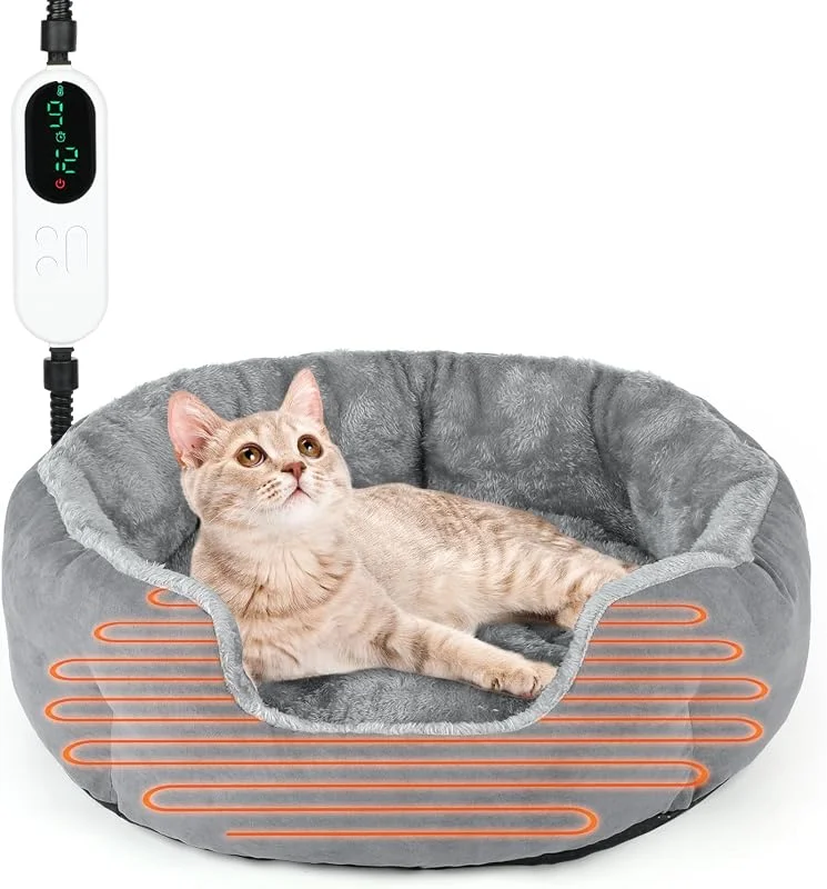 Beheiztes Katzenbett für den Innenbereich, 47 cm, weiches beheiztes Haustierbett für Indoor-Katzen mit Timer und Temperatur einstellbar, wärmendes Katzenbett, Heizkissen für Indoor-Katzen — Heizung Warmepumpe