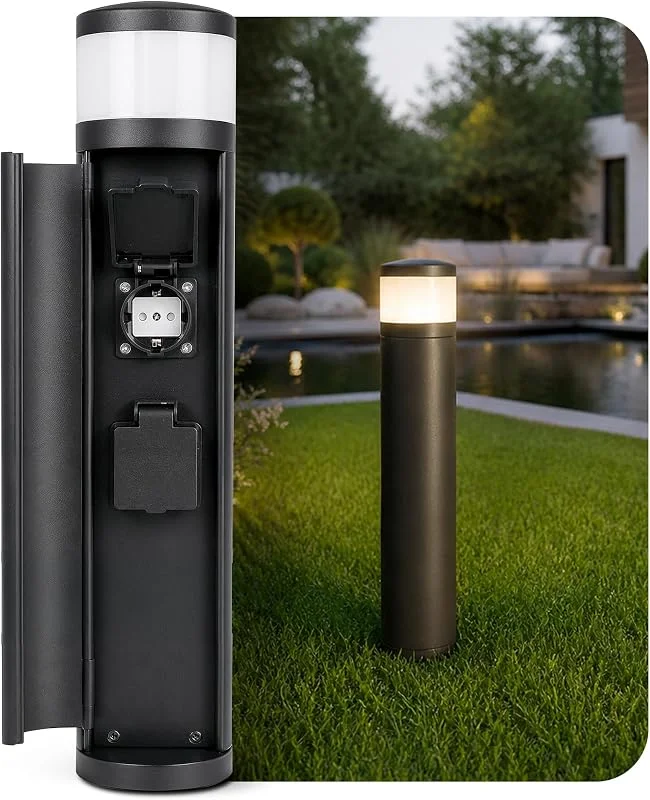 SSC-LUXon PALISO Steckdosensäule mit Licht G9 2-fach schwarz IP44 — Heizung Warmepumpe