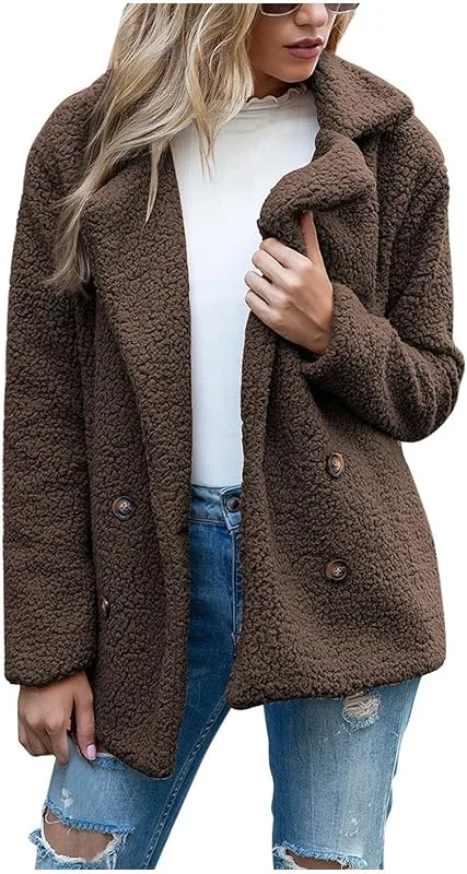 Ansenesna Winterjacke Damen Warm Flauschig Jacke Winter Mantel Plüsch Ohne Kapuze Dicke Wintermantel Frauen Mit Knöpfen Damen-Jacken Thermo Plüschjacke Elegant Flauschjacke Jacket For Women — Heizkleidung