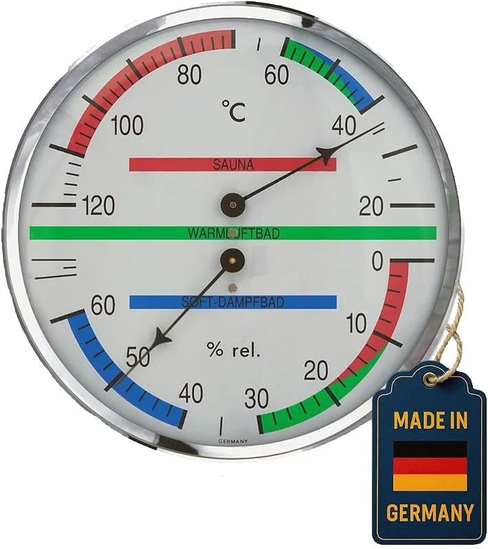 TFA Dostmann Analoges Sauna-Thermo-Hygrometer, 40.1013, mit Metallring, Temperatur, Luftfeuchtigkeit, ideal für die Sauna — Luftbefeuchter