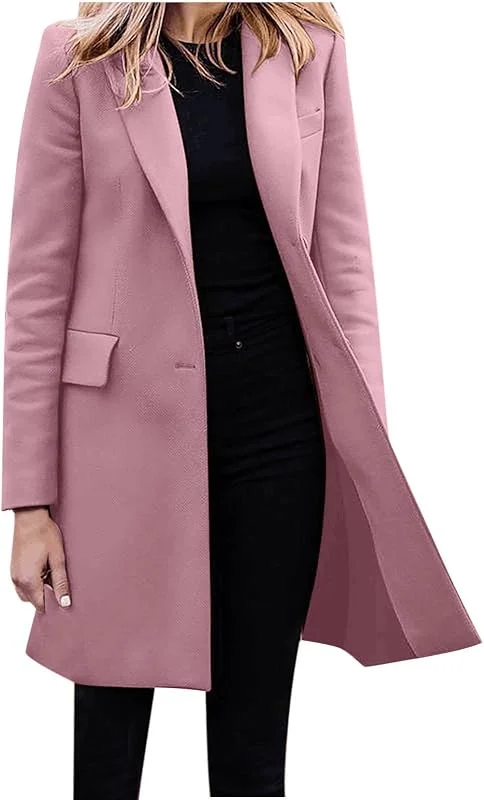 Mantel Damen Winter Elegant Schwarz Lang - Damen Jacken Übergangsjacken Woll-Winterjacke 2024 Wolljacke Langarm Revers Trenchcoat Woll-Blazer Longblazer Klassisch Wollmantel Große Größen Wintermantel — Heizkleidung