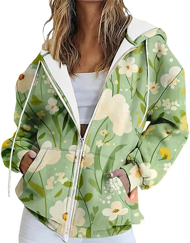 HOOUDO Kapuzenpullover Damen Hoodie Oversize T-Shirts Sommer Oberteile Kurzarm Mit Print, Reißverschluss, Langen Ärmeln Und Jacket Elegant Fleecejacke Ohne Kapuze Hoodies Für Teenager Mädchen — Heizkleidung