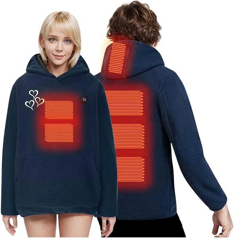 KQIVAM Beheizbare Hoodie Damen Beheizbare Pullover Herren Damen Langarm Baumwolle Beheizte Kapuzenpullover USB Elektrisch Beheizbare Sweatershirt mit Kapuze Erwachsene Bluse Tops — Heizkleidung