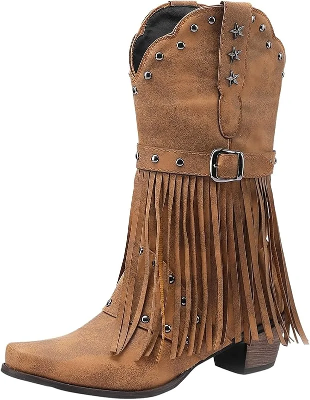 Damen Overknees Mit Absatz spitzer Zehenbereich, niedriger Blockabsatz, Quastendekoration, Stiefeletten, Damenschuhe 33 Mädchen — Heizkleidung