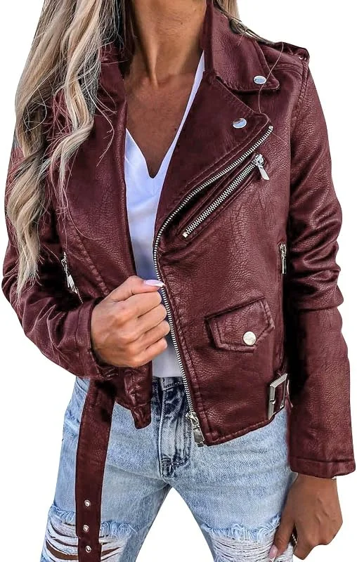 Damen Kunstlederjacke Motorradjacke Bikerjacke Mit Reißverschluss Coole Lederjacken Reverskragen Winterjacke Elegant Übergangsjacke Winter Leder Jacke Große Größe Kurz Moto Biker Mantel — Heizkleidung